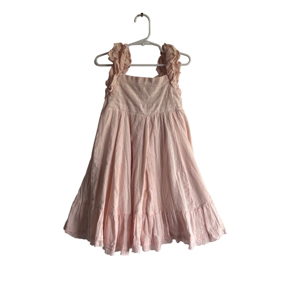 Catherine Malandrino Kids Pink Eyelet Cotton Ruffle Strap Dress 5T